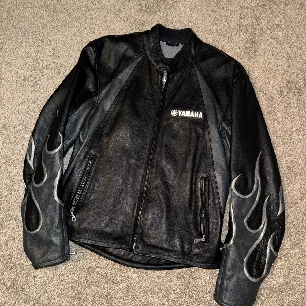 🖤 Vintage Yamaha Black and Silver Flame Motorcycle Riding Jacket🖤
